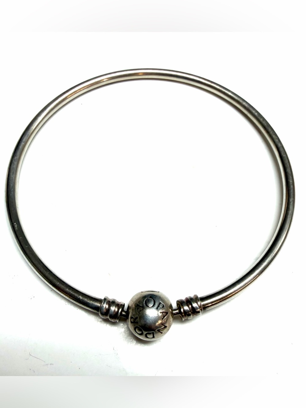 Pandora Sterling Silver Moments Bangle Ball Clasp Bracelet 8.25”